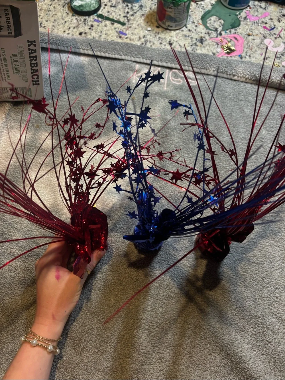 Patriotic Red and Blue Metallic Table Centerpiece (Set of 3) - Unbranded